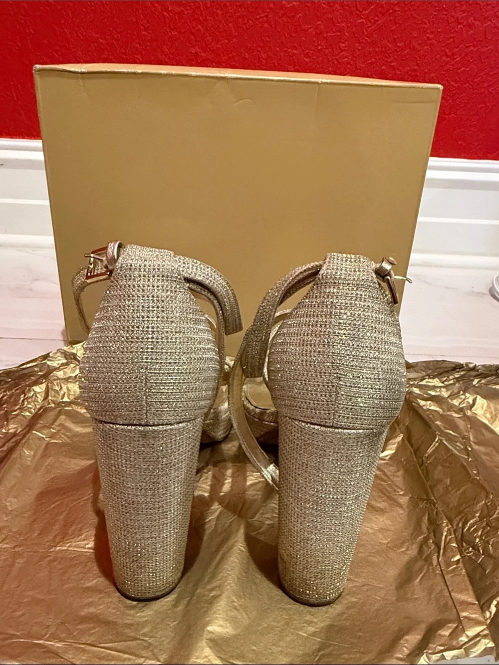 MICHAEL Michael Kors Gold Glitter Block Heel Sandals